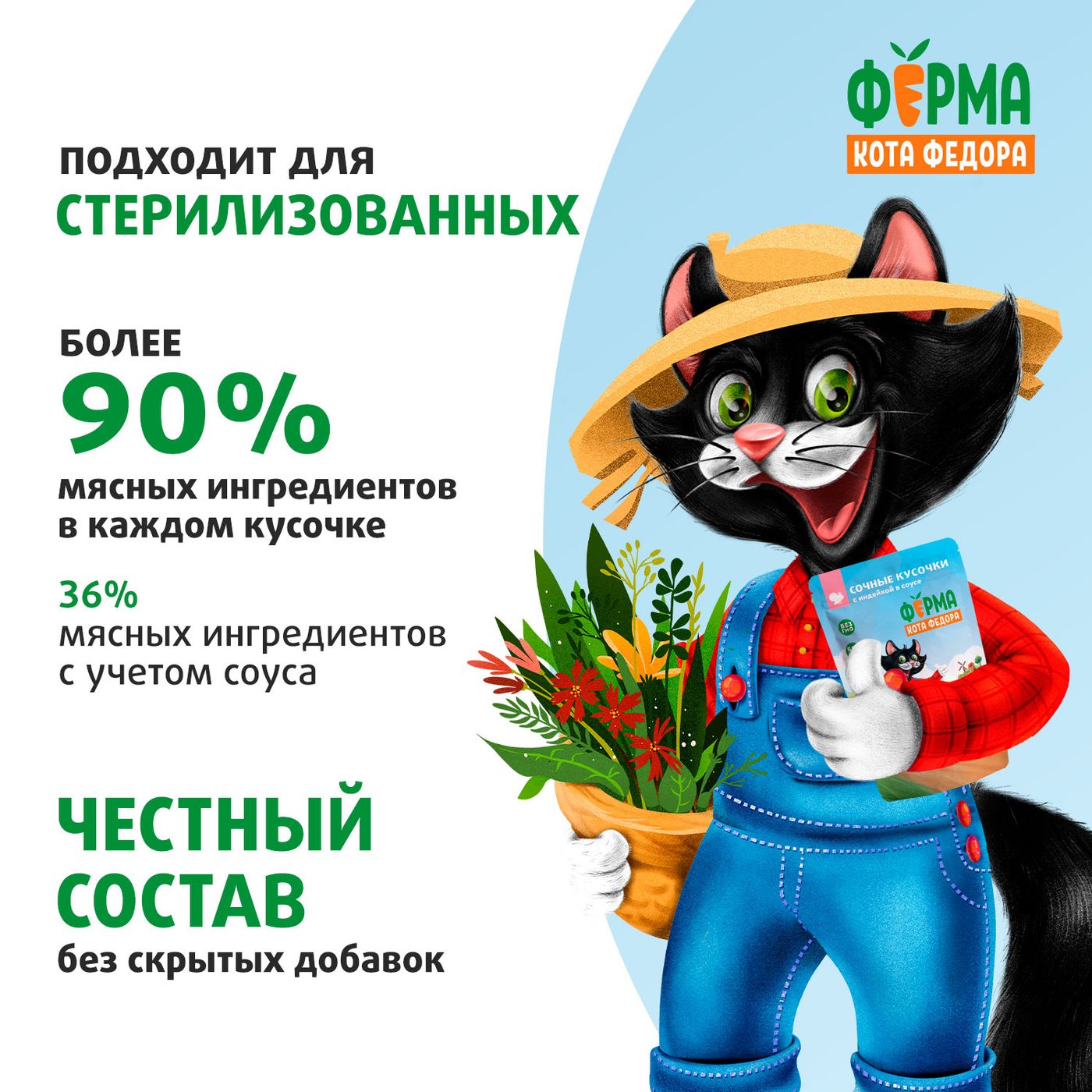 Влажный корм Ферма кота Фёдора сочные кусочки для кошек с индейкой 85г — фото 10