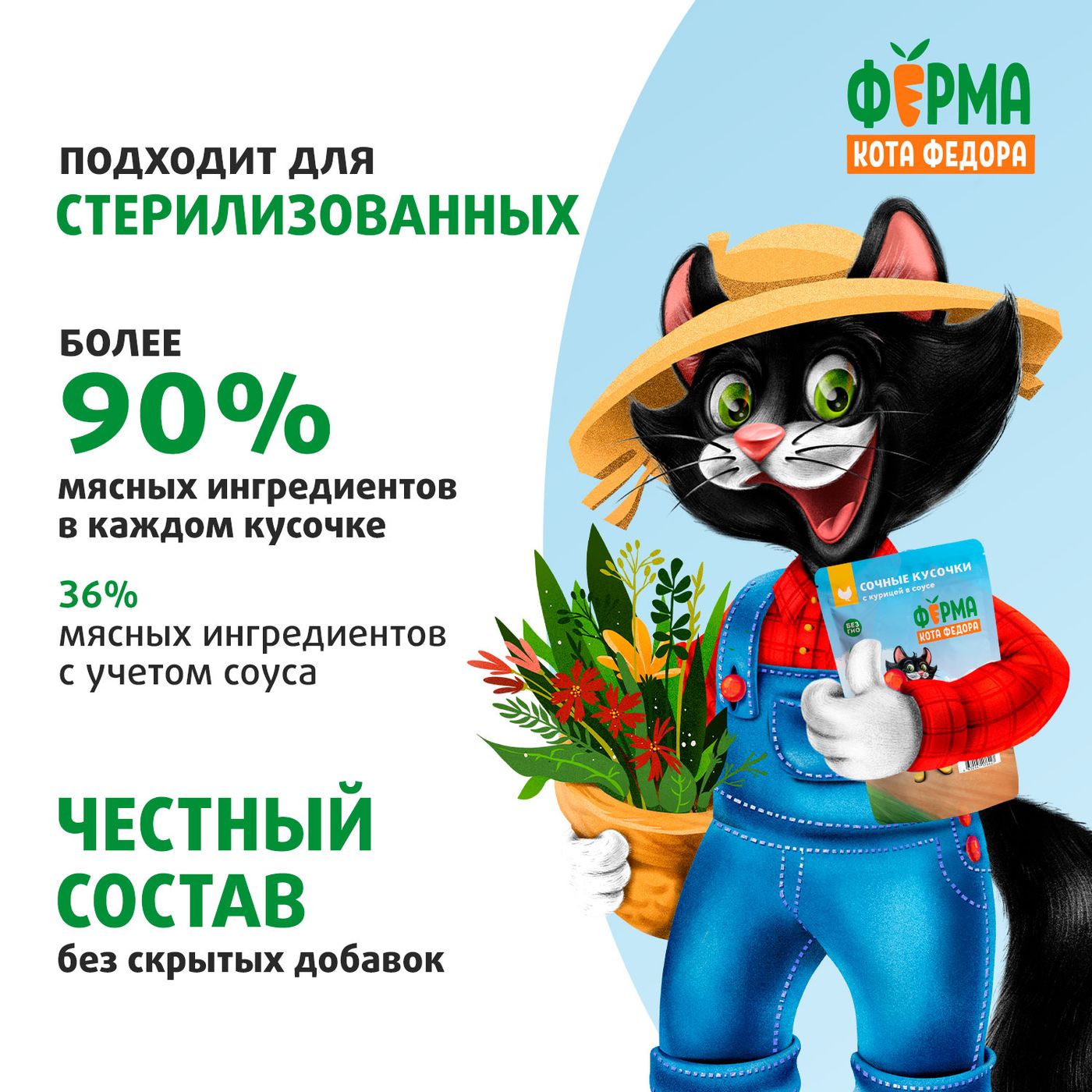 Влажный корм Ферма кота Фёдора сочные кусочки для кошек с курицей 85г — фото 10