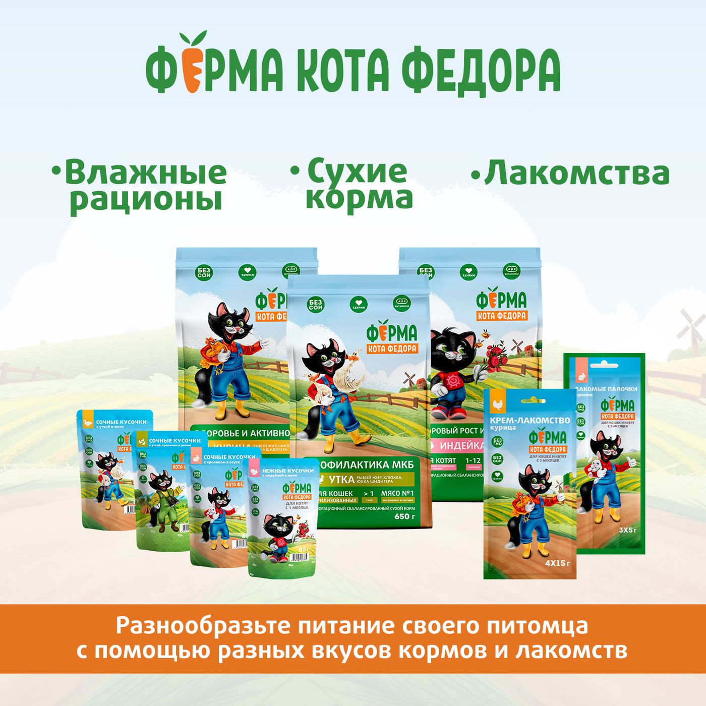 Влажный корм Ферма кота Фёдора сочные кусочки для кошек с индейкой 85г — фото 14